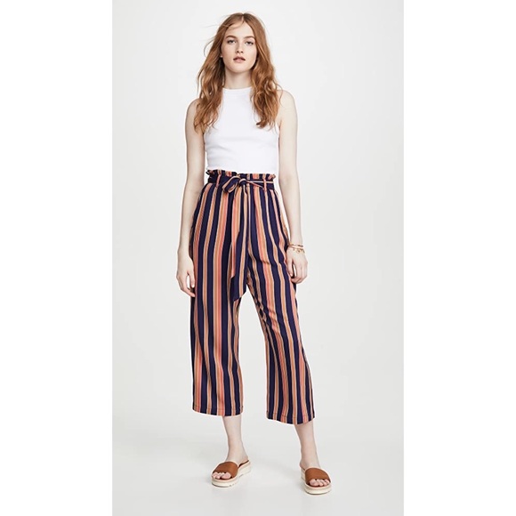 NWT BB Dakota Inside Lines Striped Paperbag High Waist Cropped Pants Fall Winter - Picture 1 of 13